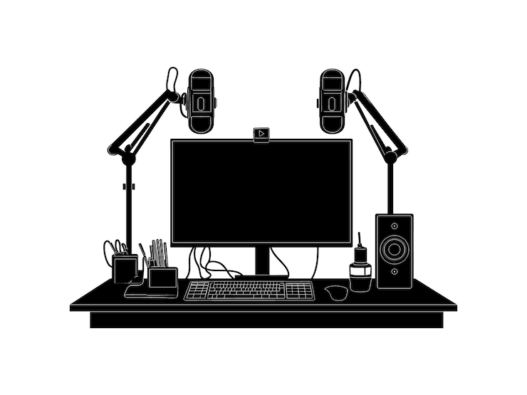 Vector siluetas de configuración de podcast profesional ideales para creadores digitales y comercializadores de contenido