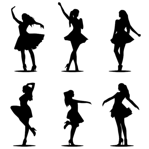 Vector siluetas de un conjunto de diseños de vectores de bailarina