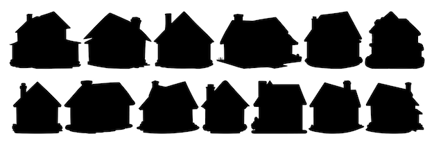Siluetas de construcción de casas conjunto gran paquete de diseño de silueta vectorial aislado fondo blanco