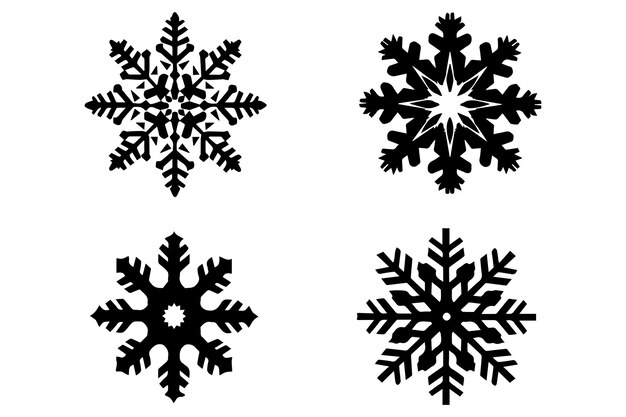 siluetas de copos de nieve fondo blanco