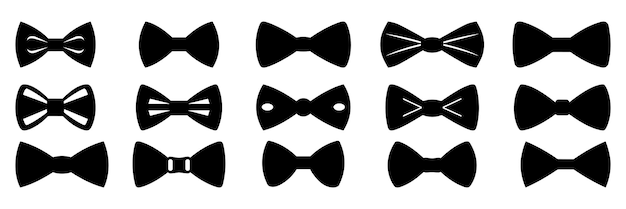 Siluetas de corbata de pajarito conjunto gran paquete de diseño de silueta vectorial fondo blanco aislado