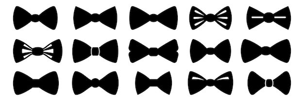 Siluetas de corbata de pajarito conjunto gran paquete de diseño de silueta vectorial fondo blanco aislado