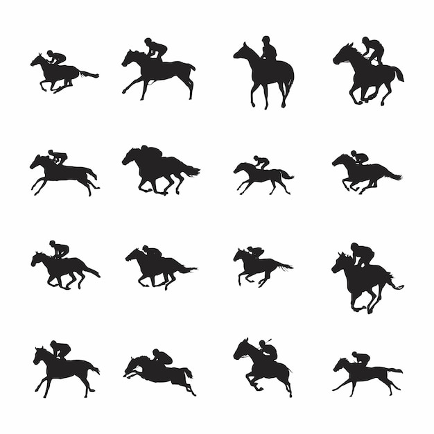 Siluetas de corredores de caballos en acción