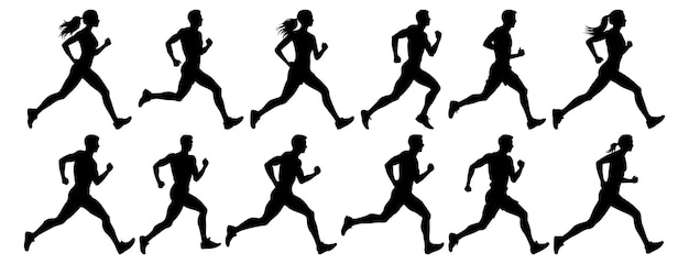 Siluetas de corredores conjunto de atletas paquete de diseño de silueta vectorial fondo aislado