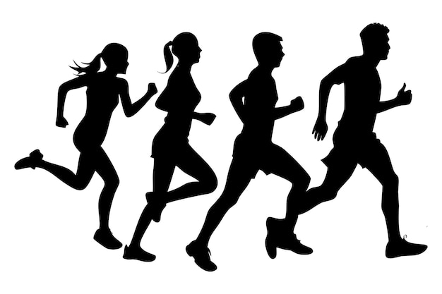 Las siluetas de los corredores en movimiento