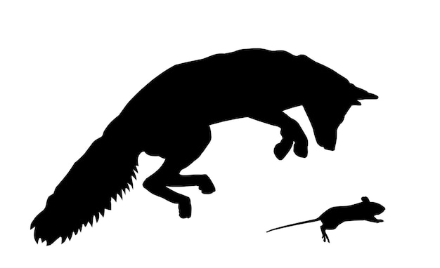 Las siluetas corriendo zorro y ratón