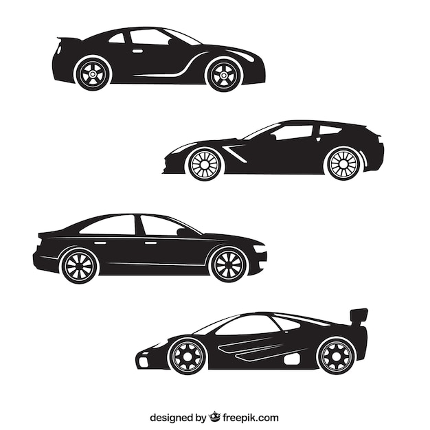 Vector siluetas de cuatro coches deportivos