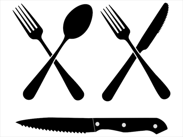 Vector siluetas de cubiertos cuchillo cuchillo horquilla listos para usar elementos vectoriales