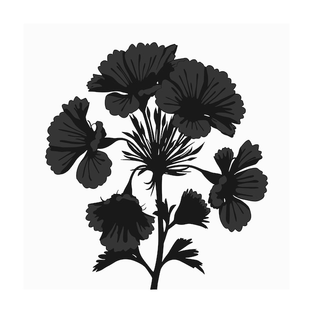 Siluetas decorativas de flores y hojas Ilustración vectorial