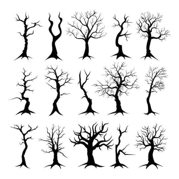 Las siluetas desnudas de los árboles ilustran la naturaleza para el diseño