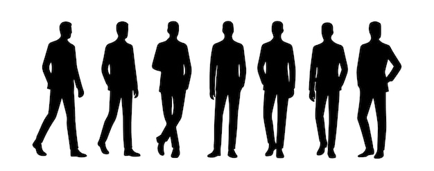 Siluetas de diversas personas de negocios en pleno crecimiento Concepto de negocio Vector monocromático negro