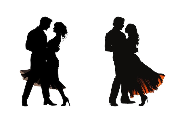 Siluetas de dos personas bailando en una foto en blanco y negro.