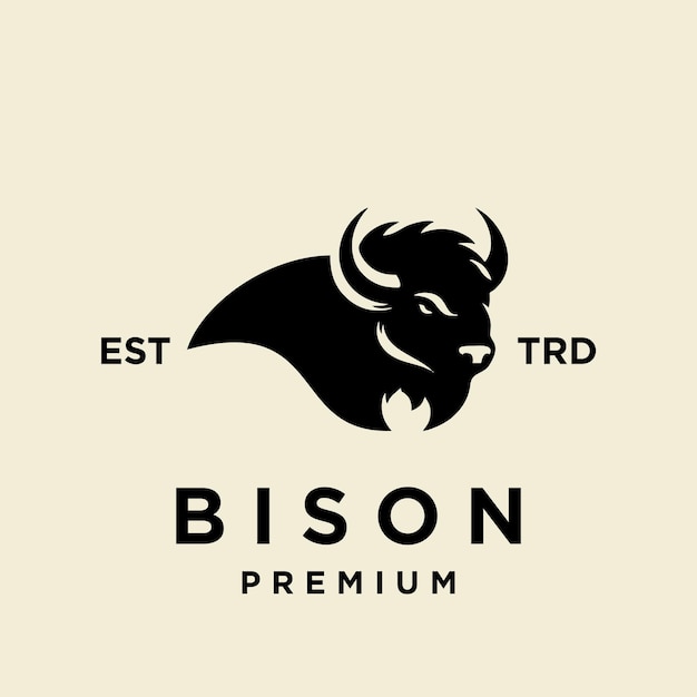 Siluetas e íconos de bisonte logotipo negro color plano simple elegante