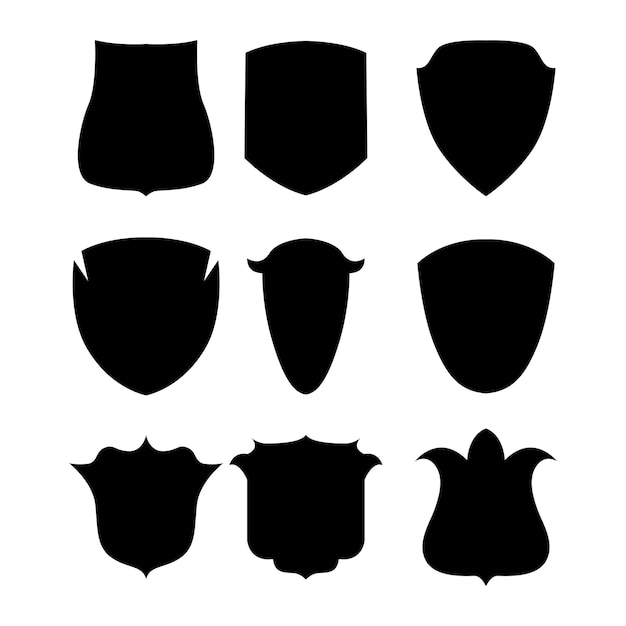 siluetas de escudos negros conjunto vector