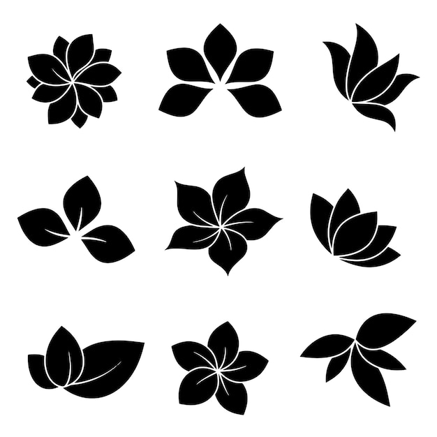 Siluetas florales negras Una colección de diseños florales