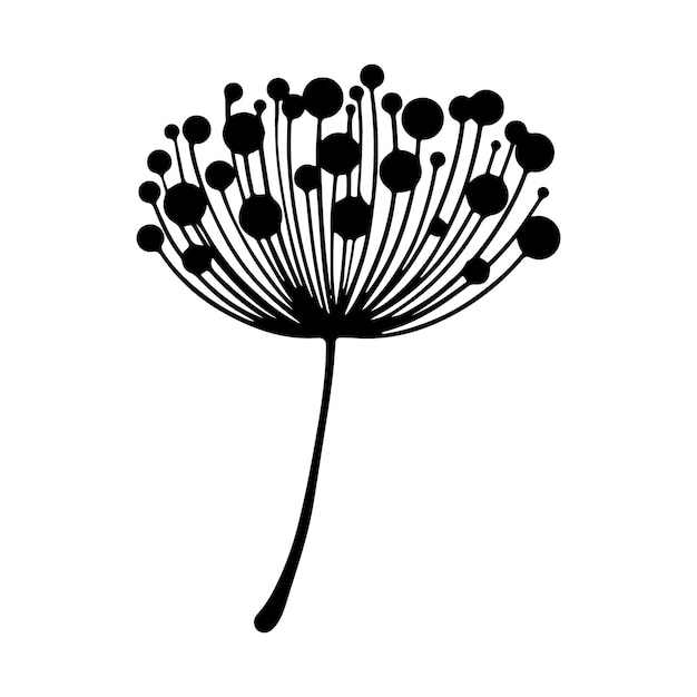 Siluetas de flores de diente de león La temporada de primavera florece flores de bola de aire garabateos Ilustración vectorial D