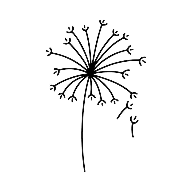 Siluetas de flores de diente de león La temporada de primavera florece flores de bola de aire garabateos Ilustración vectorial D