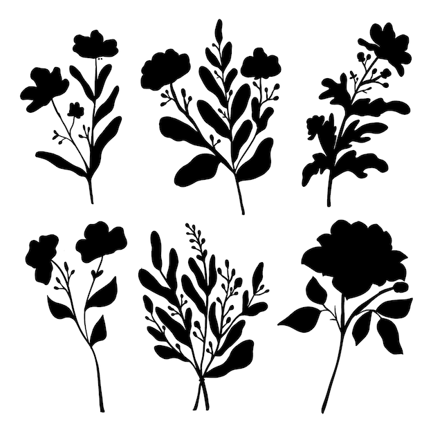 Vector siluetas de flores de diseño plano