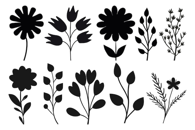 Vector siluetas de flores de diseño plano