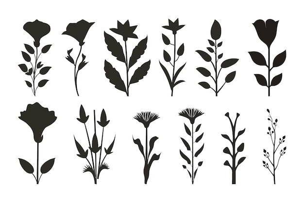 Siluetas de flores de diseño plano