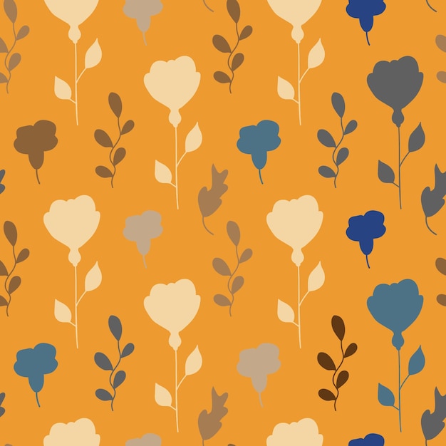 Siluetas de flores sobre un fondo amarillo. Patrón vectorial para textil, papel de regalo.
