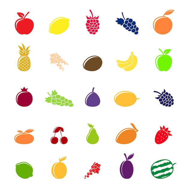Siluetas de frutas coloridas planas
