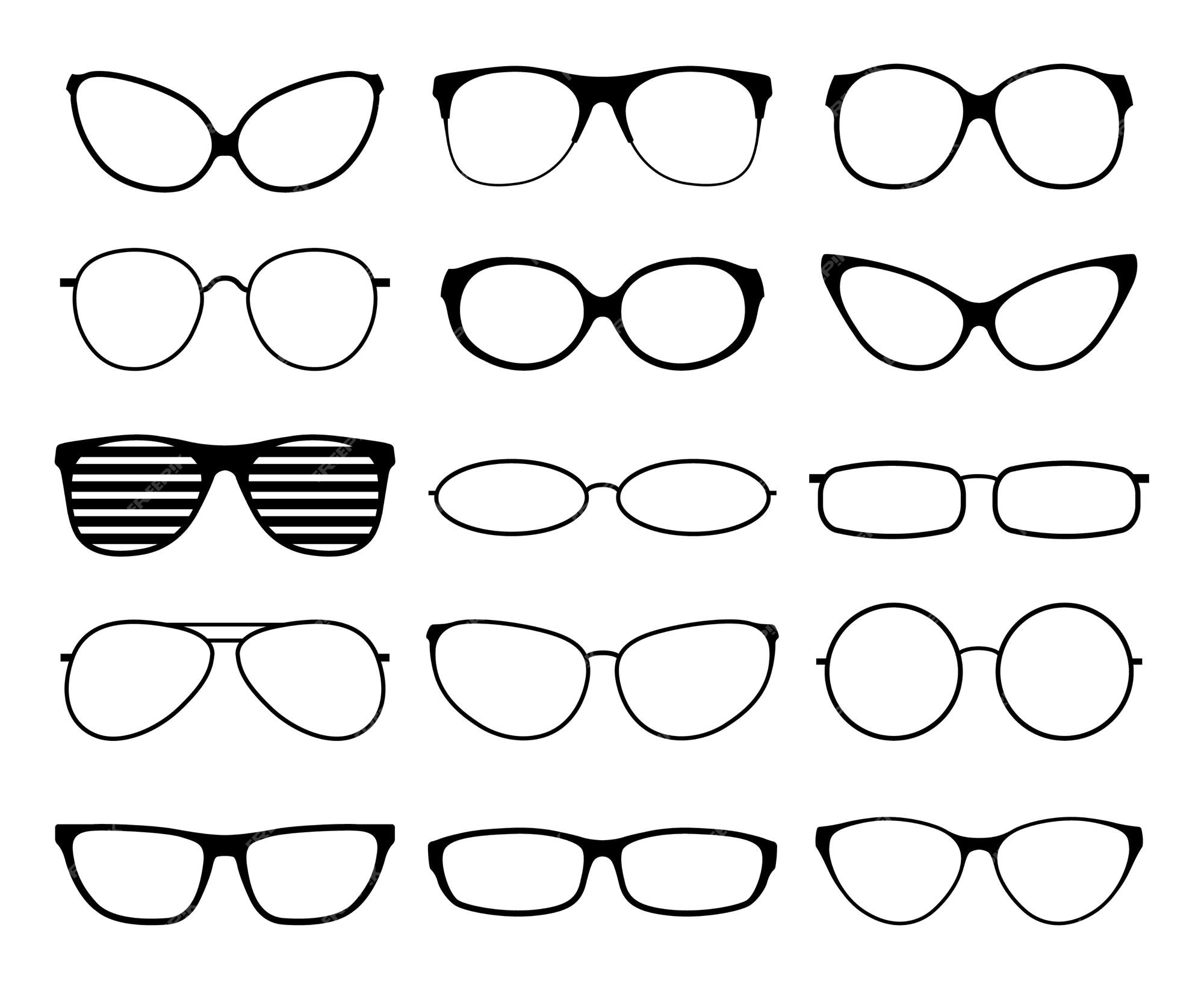 Siluetas de monturas de gafas de sol de moda, negras. gafas geek y hipster. gafas hombre mujer. | Vector Premium