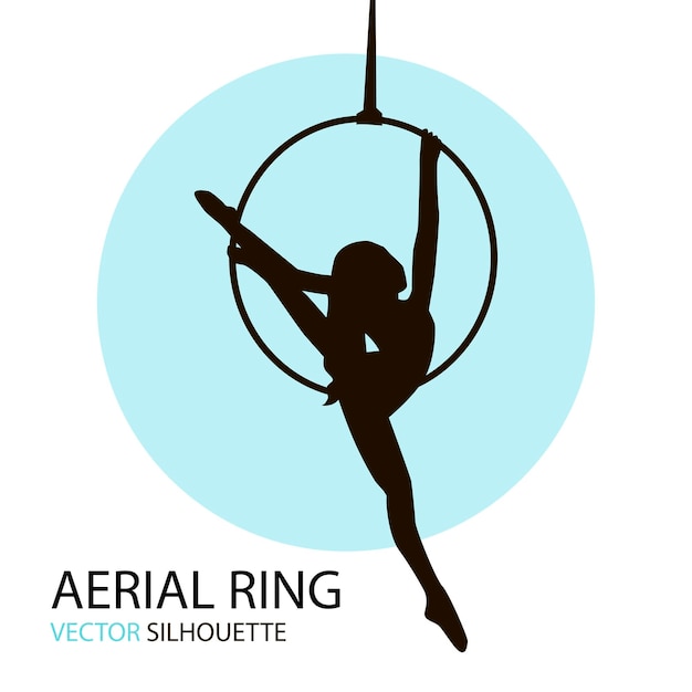 Siluetas de una gimnasta con el anillo aéreo. Ilustración vectorial Gimnasia aérea