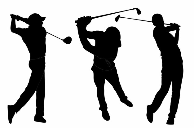 Vector las siluetas de golf se muestran sobre un fondo blanco.