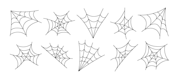 Siluetas de Halloween de línea negra telaraña o telaraña para decoración de diseño Telaraña de Halloween