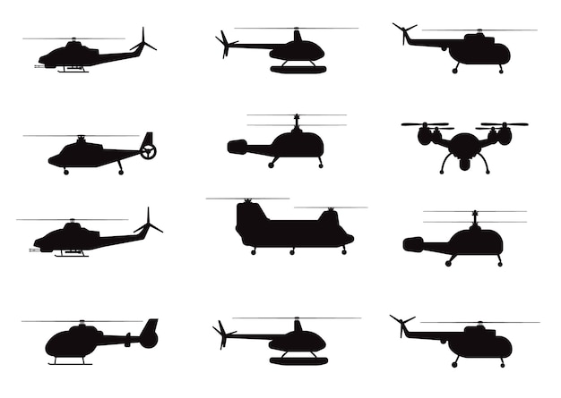 siluetas de helicópteros voladores Plantilla de vector premium
