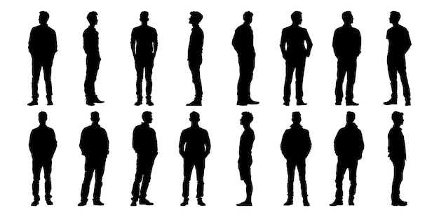 Las siluetas de los hombres establecen a las personas un paquete de diseño de siluetas vectoriales con fondo aislado