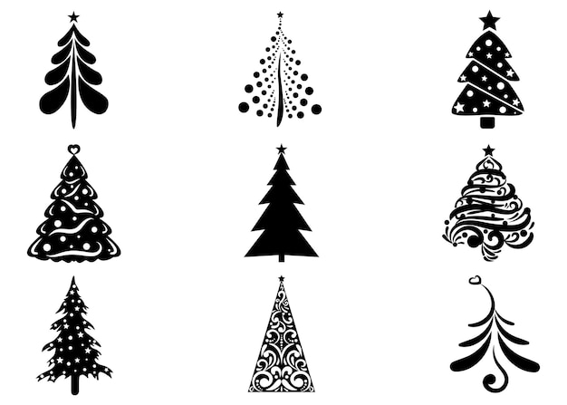 Siluetas de iconos de árbol de navidad en color negro iconos minimalistas ilustración vectorial