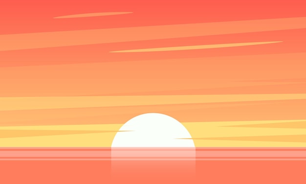 siluetas en la ilustración de vector de fondo de puesta de sol de océano tropical