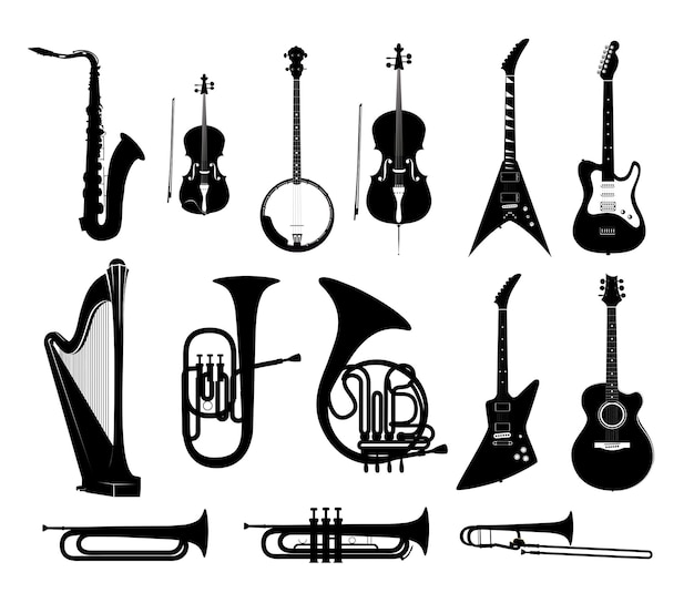 Vector siluetas de instrumentos musicales