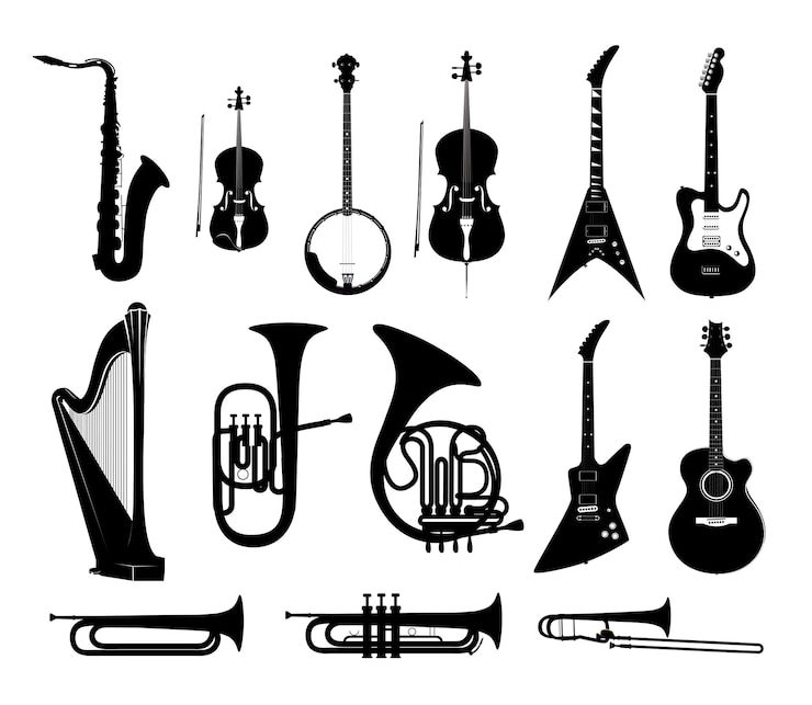 Vector siluetas de instrumentos musicales