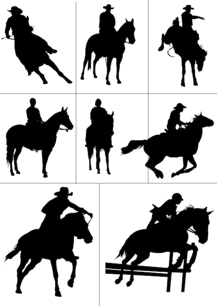 Siluetas de jinetes de caballos Ilustración vectorial