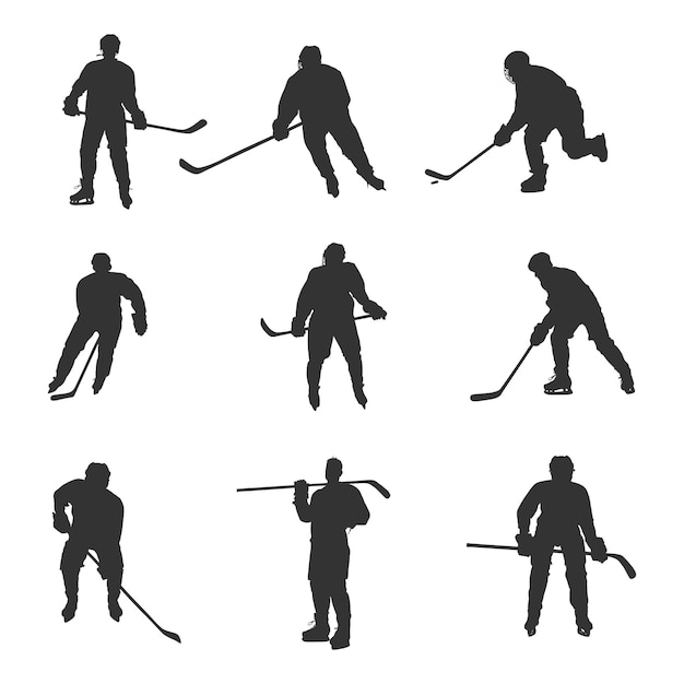 Siluetas de jugadores de hockey, conjunto de siluetas de jugadores de hockey