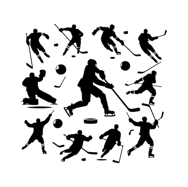 siluetas de jugadores de hockey sobre hielo ilustración vectorial del icono del logotipo