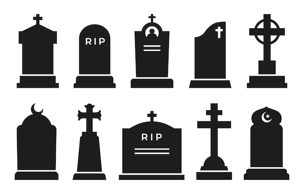 Las siluetas de lápidas y lápidas de cementerio