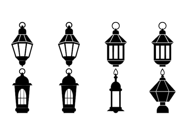 Siluetas de linternas antiguas para la ilustración vectorial
