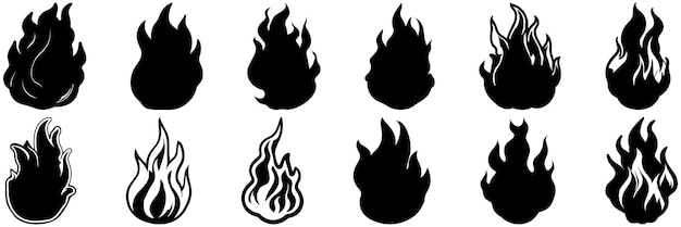 Siluetas de llama conjunto gran paquete de diseño de silueta vectorial aislado fondo blanco