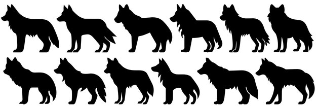 Vector siluetas de lobo conjunto gran paquete de diseño de silueta vectorial aislado fondo blanco