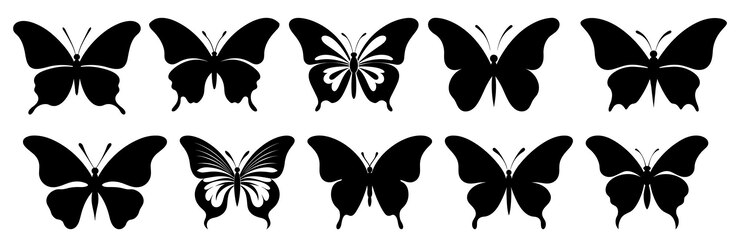 Siluetas de mariposa conjunto gran paquete de diseño de silueta vectorial aislado fondo blanco