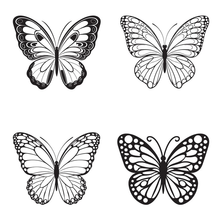 Siluetas de mariposas con alas negras magnífico conjunto de insectos ilustración vectorial aislada