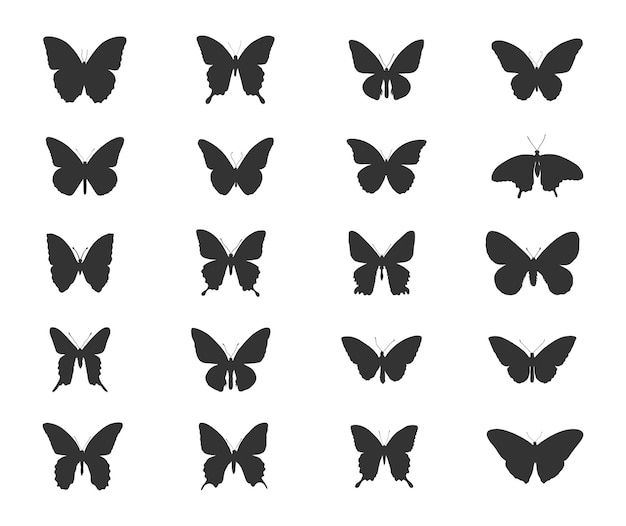 Siluetas de mariposas, conjunto de siluetas de mariposas.