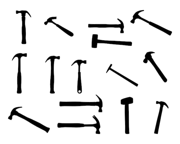 Vector siluetas de martillo, conjunto de silueta de martillo, svg de martillo, vector de herramientas de martillo.