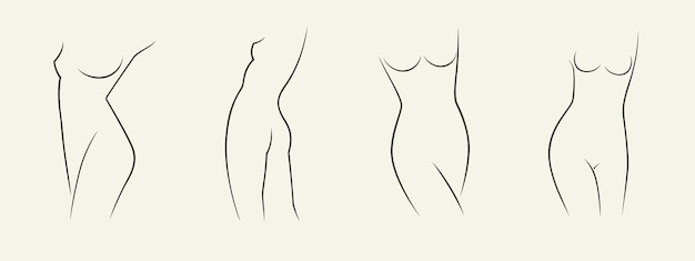 siluetas de mujer elegante estilo de boceto lineal higiene íntima salud piel cuidado del cuerpo dieta fitness
