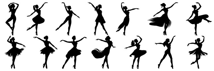 Siluetas de música de baile establecen un gran paquete de diseño de silueta vectorial aislado fondo blanco