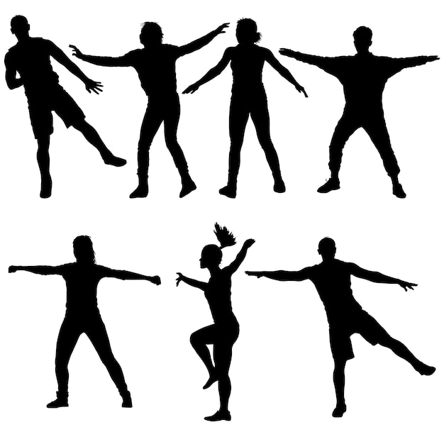 Siluetas negras bailando sobre un fondo blanco Ilustración vectorial